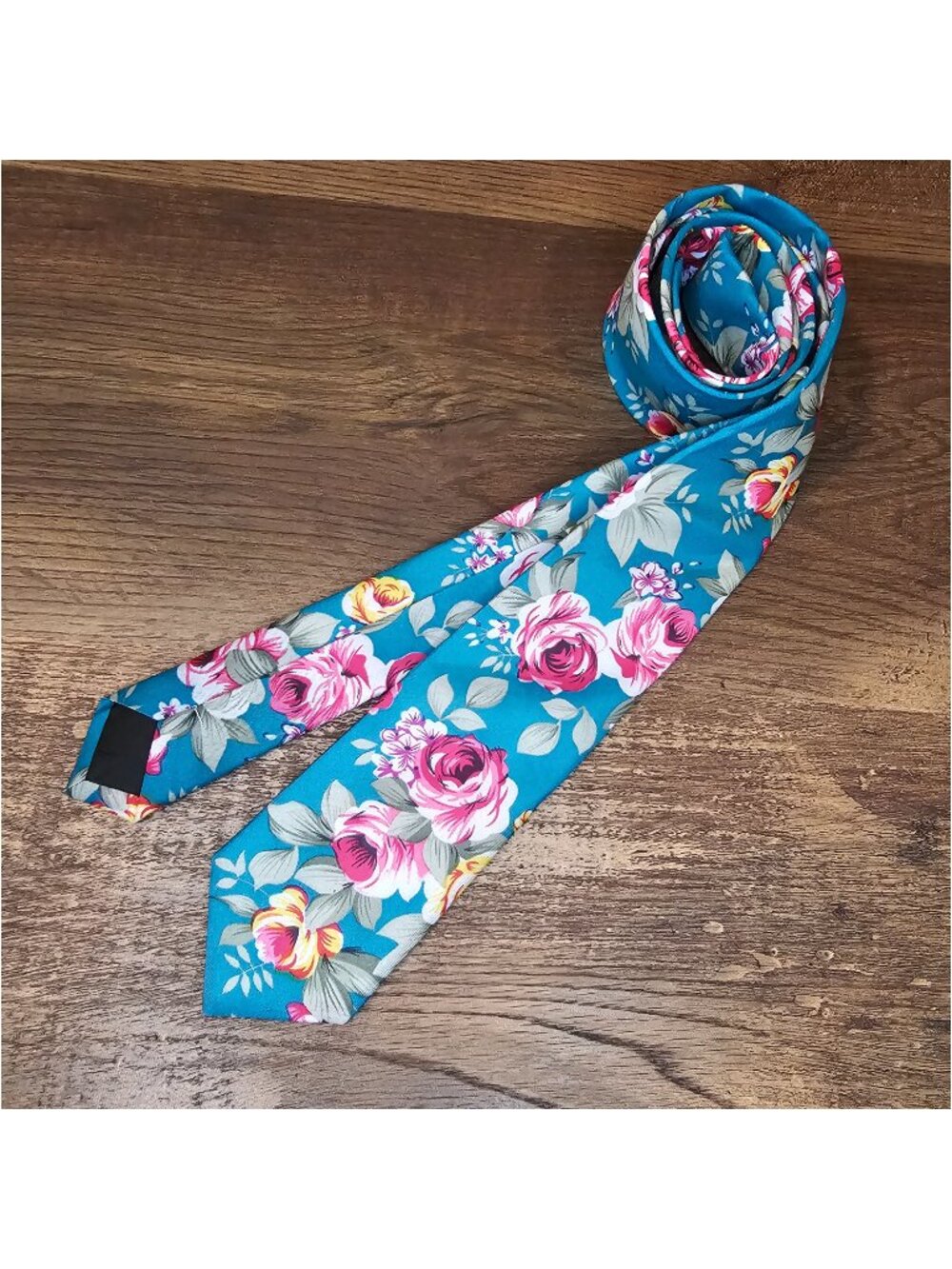 Narrow Skinny Floral Cotton Neck Tie Pink & Yellow Roses Lilac Teal